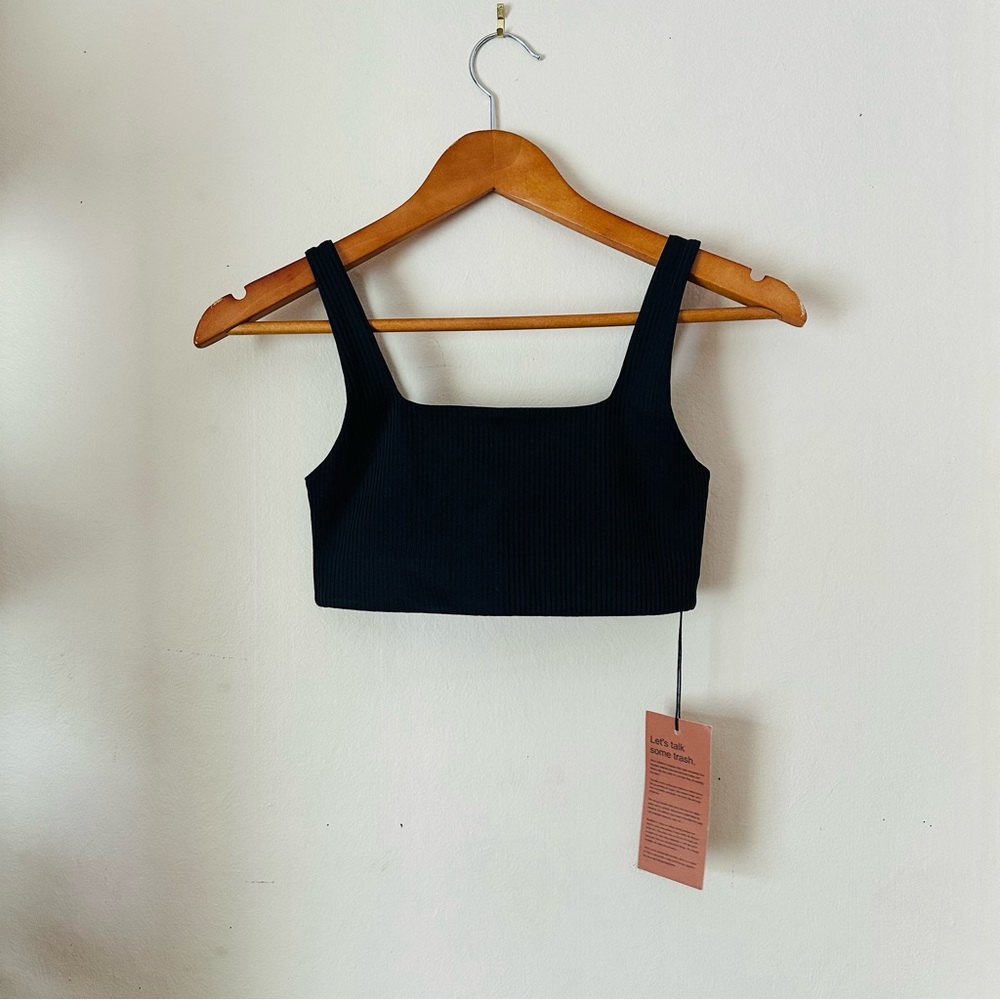 NWT Girlfriend Collective Black RIB Tommy Cropped Bra XS